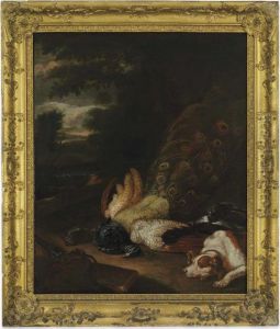 A Spaniel Beside Dead Game In A Landscape by Jan Weenix