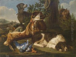 A Hunting Still Life With A Shot Hare And Adog by Jan Weenix