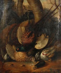 A Dead Pheasant And Other Birds At The Foot Of A Tree With Hunting Paraphenalia by Jan Weenix