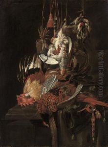 Still Life Of A Dead Pheasant
And Other Birds, With Hawking Accoutrements, On A Draped Stone Ledge Still Life Of A Dead Pheasant
And Other Birds, With Hawking Accoutrements, On A Draped Stone Ledge
