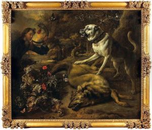Chasseur Sonnant Le Cor Et Chien De Chasse Chasseur Sonnant Le Cor Et Chien De Chasse