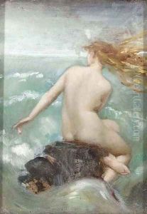 A female nude on a rocky coastline by Dorothy, nee Tennant Stanley