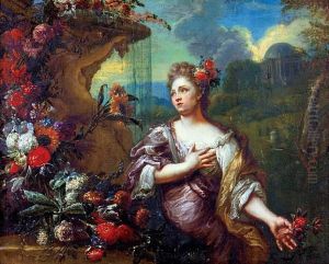 Dama W Ogrodzie Z Fontanna by Jan Weenix