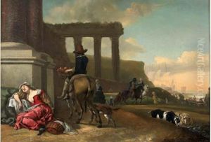 Cavaliers Et Jeune Femme Assoupie Pres Du Rivage