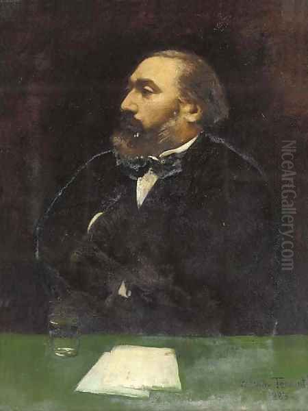 Portrait of Leon Gambetta (1838-1882), half-length, in a black jacket and white shirt, at a writing desk - view 1