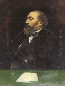 Portrait of Leon Gambetta (1838-1882), half-length, in a black jacket and white shirt, at a writing desk by Dorothy, nee Tennant Stanley