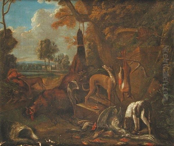 Cerchia Di. Paesaggio Con Cani, Cacciagione E Cacciatore - view 1