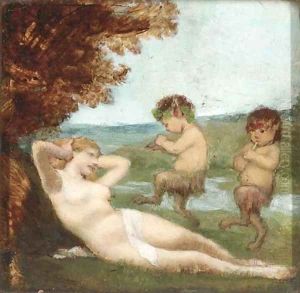 Fauns piping a nymph by Dorothy, nee Tennant Stanley