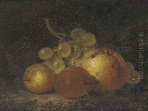 A pear, a plum and a bunch of grapes by Henry George Todd