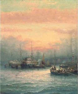 Hulks on the Medway at dusk