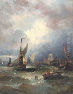 On the beach at Cromer at dusk by William A. Thornley or Thornbery