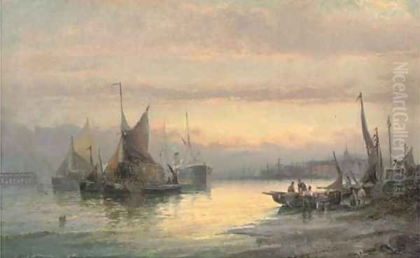 Unloading the day's catch at dusk - view 1