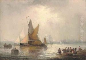 Hay barges on the estuary by William A. Thornley or Thornbery