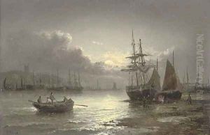 Whitby by moonlight by William A. Thornley or Thornbery