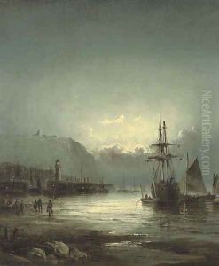 Whitby harbour at dusk by William A. Thornley or Thornbery