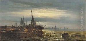 Fisherman ashore awaiting dawn by William A. Thornley or Thornbery