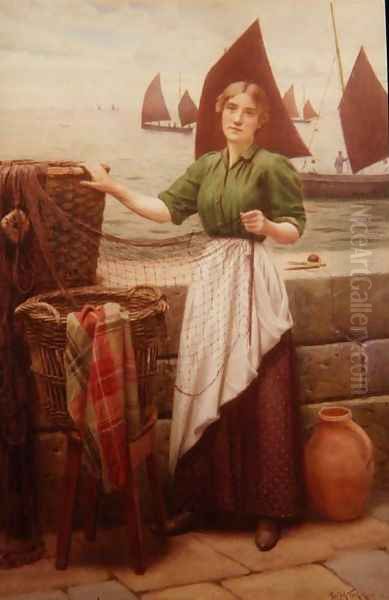 Girl Mending Nets - view 1