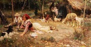 Italian Farmyard Scene by Aurelio Tiratelli