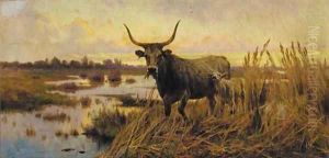 Water Buffalo in the Roman Campagna by Aurelio Tiratelli
