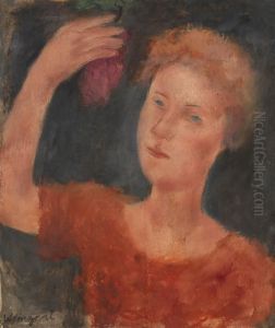 Portrait De Jeune Femme A La Grappe De Raisin by Joachim Weingart