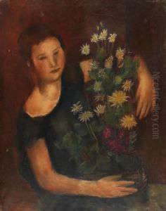 Jeune Femme Au Bouquet De Fleurs by Joachim Weingart