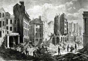 Construction of the Boulevard de Sebastopol now the Boulevard du Palais, in the Second Empire. View of the demolition of the Rue de la Barillerie in 1859, pub. by Henry Duff Linton 1815-99 by Felix Thorigny