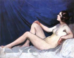 Nude in Blue Background 1930s by Janos Thorma