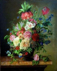 Vase De Fleurs Sur Un Entablement De Pierre