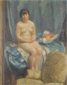 Nude On A Bed With Flowers by Wojciech Weiss