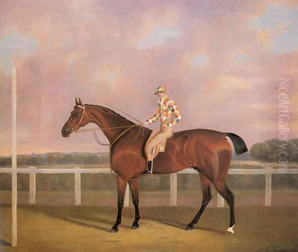 Memnon, a Chestnut Racehorse, with Jockey up - view 1