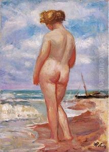Akt Na Plazy Z Lodzia Rybacka W Tle by Wojciech Weiss