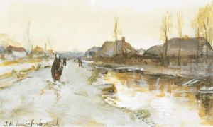 Figures In A Dutch Village by Jan Hendrik Weissenbruch