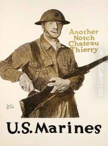 Poster for the U.S. Marines celebrating victory in the Battle of Chateau Thierry, 1918 by Adolph Treidler