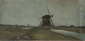 A Windmill Along A Stream by Jan Hendrik Weissenbruch