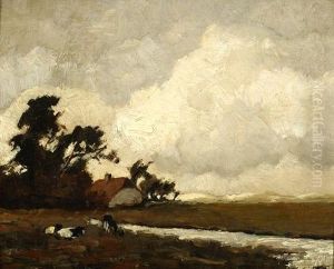 Landscape With Cows Near A Farm