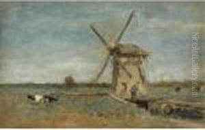 A Peasant Near A Windmill, Noorden by Jan Hendrik Weissenbruch
