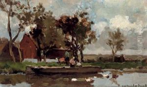 Moored Along The Canal by Jan Hendrik Weissenbruch