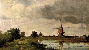 A Windmill In A Dutch Landscape by Jan Hendrik Weissenbruch