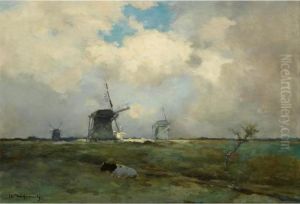 Windmills In A Polder Landscape