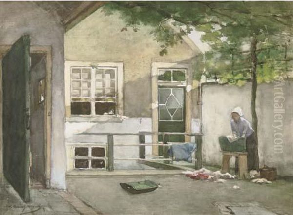 Washing Day: A View From The 
Artists Studio Onto The Courtyard Of His House At The Kazernestraat, The
 Hague - view 1