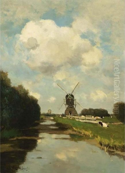 Windmills Along A Waterway Near The Woerdense Verlaat - view 1