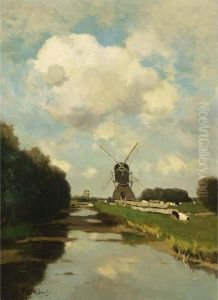 Windmills Along A Waterway Near The Woerdense Verlaat by Jan Hendrik Weissenbruch