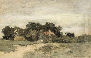View Of A Landscape With Horses On A Path by Jan Hendrik Weissenbruch