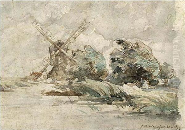 Windmill In A Windy Polder Landscape - view 1