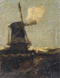 A Figure Passing A Windmill by Jan Hendrik Weissenbruch