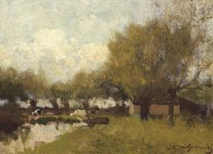Cows Under Willows By A Pond by Jan Hendrik Weissenbruch