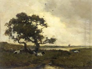 Cattle Resting Under A Tree In A Polder Landscape by Jan Hendrik Weissenbruch