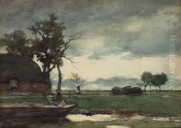 A Farmhouse In A Polder Landscape, A Peasant Unloading A Barge In The Foreground - view 1
