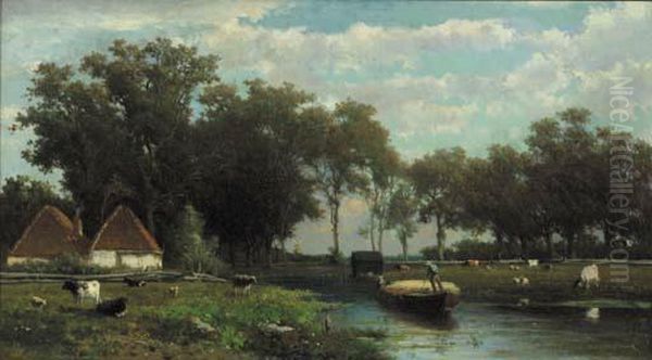 A Haybarge In A Wooded Summer Landscape - view 1