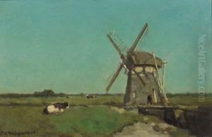 A Polder Landscape With A Windmill, Near Schiedam